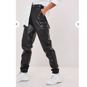 Missguided black faux leather cargo pants